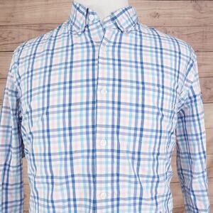 J Crew Shirt Mens XL‎ Blue Pink Plaid Flex Washed Slim Untucked Stretch